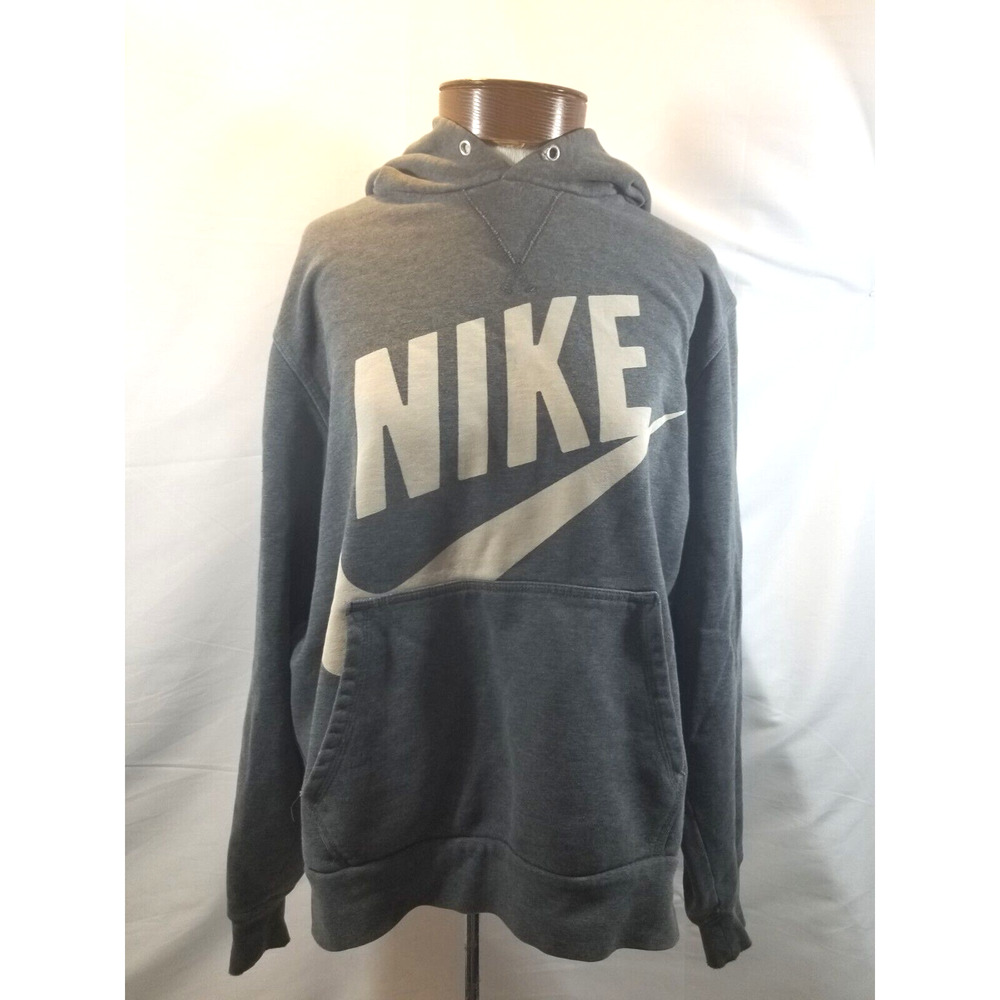 Nike Sportswear Mens Large Gray Beige Logo Pocket Hooded Long Sleeve Sweatshirt